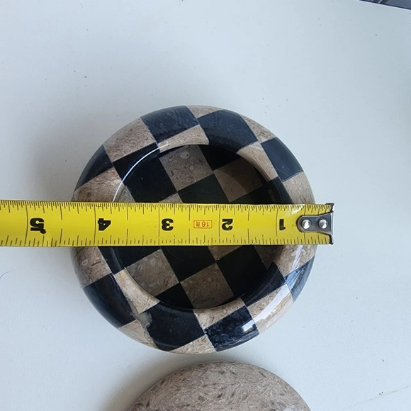 Unique Black & Brown Stone Checker Bowl Lid In Marble & Onyx 4.5” - Picture 8 of 10